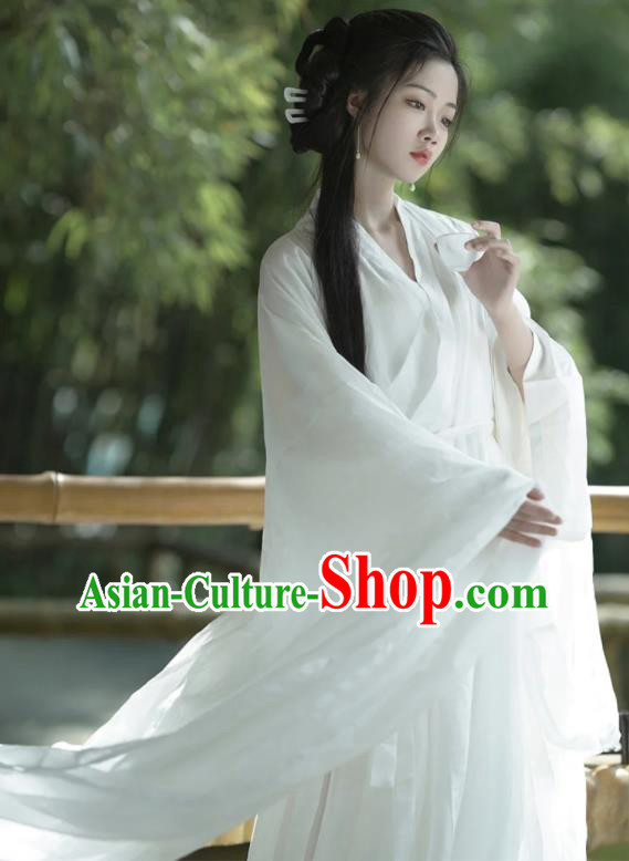 Chinese Traditional Hanfu Dress Jin Dynasty Young Lady Garment Costume Ancient Goddess White Clothing