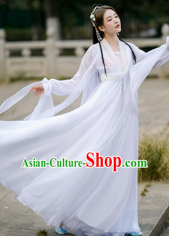Chinese Traditional White Hanfu Dress Swordswoman Garment Costumes Ancient Fairy Clothing