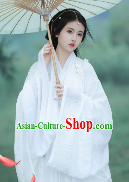 Chinese Ancient Fairy Clothing Traditional White Hanfu Dress Jin Dynasty Princess Garment Costumes
