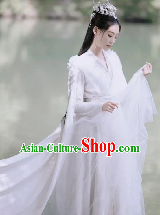 Chinese TV Series Fairy Garment Costume Ancient Princess Clothing Traditional Goddess White Hanfu Dress