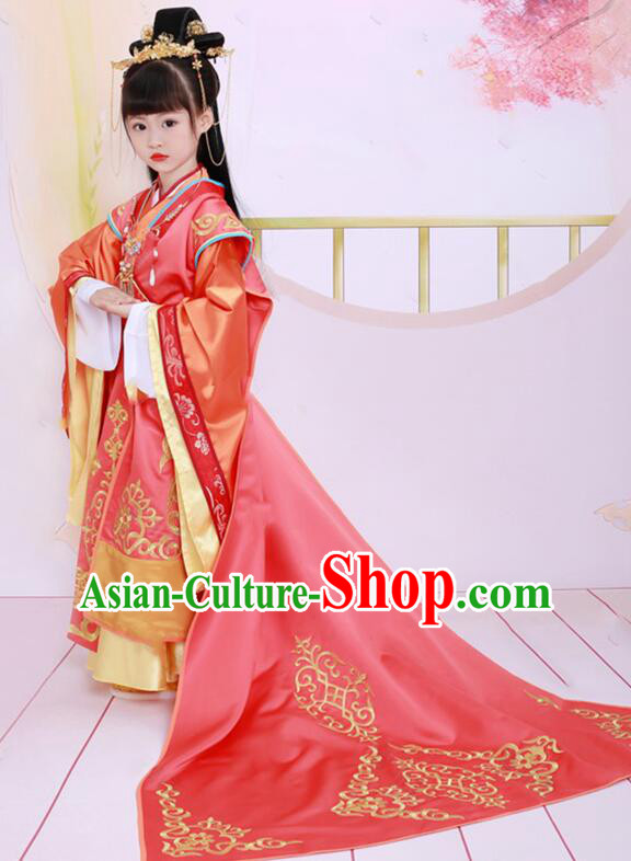 Chinese Han Dynasty Princess Clothing  Ancient Empress Garment Costume Court Trailing Red Dress
