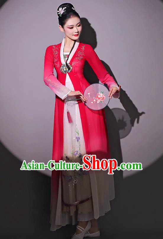 Chinese Dancing Competition Clothing Classical Dance Garment Fan Dance Red Dress