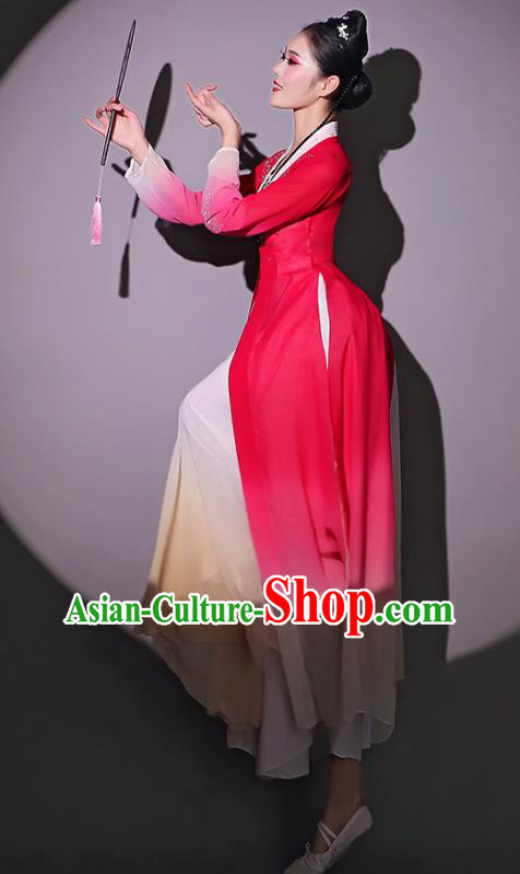Chinese Dancing Competition Clothing Classical Dance Garment Fan Dance Red Dress