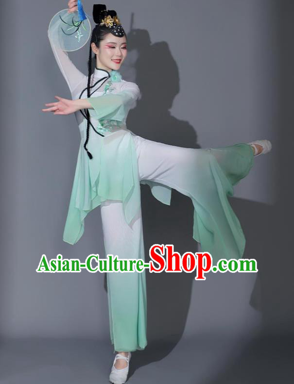 Chinese Dancing Competition Clothing Folk Dance Garment Yangko Dance Costumes Fan Dance Green Outfit