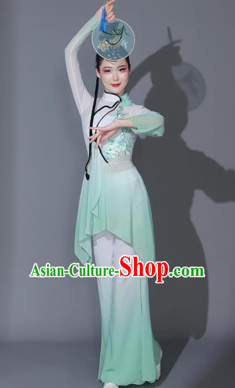 Chinese Dancing Competition Clothing Folk Dance Garment Yangko Dance Costumes Fan Dance Green Outfit