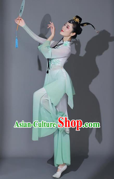 Chinese Dancing Competition Clothing Folk Dance Garment Yangko Dance Costumes Fan Dance Green Outfit