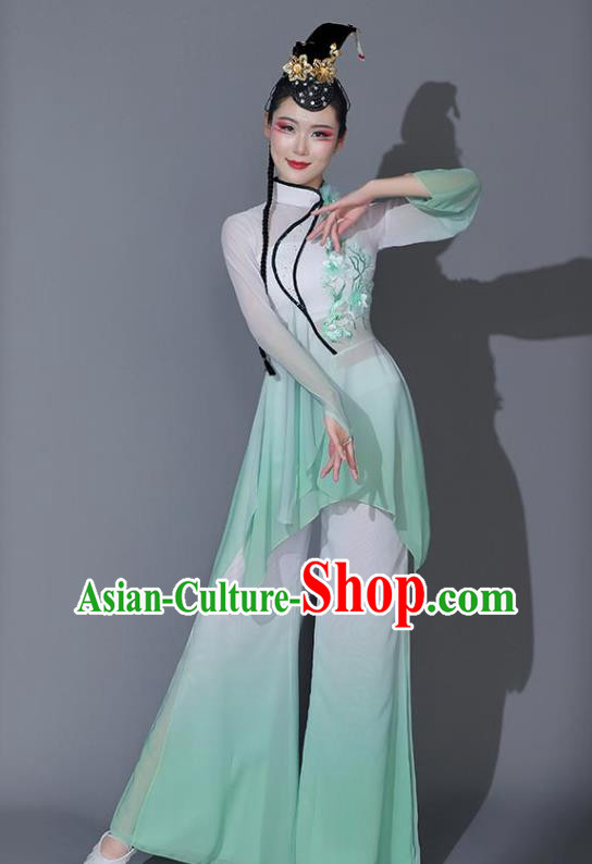 Chinese Dancing Competition Clothing Folk Dance Garment Yangko Dance Costumes Fan Dance Green Outfit