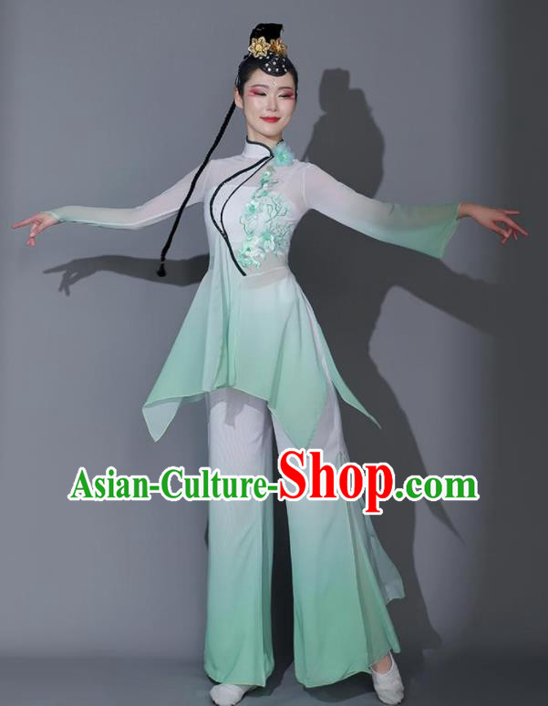 Chinese Dancing Competition Clothing Folk Dance Garment Yangko Dance Costumes Fan Dance Green Outfit