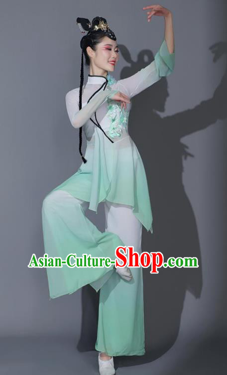 Chinese Dancing Competition Clothing Folk Dance Garment Yangko Dance Costumes Fan Dance Green Outfit