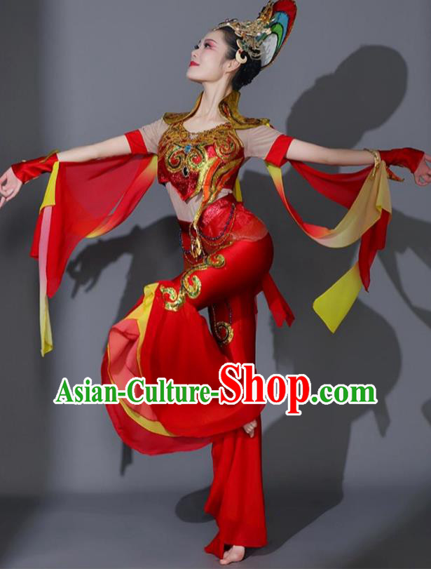 Chinese Flying Fairy Dance Red Outfit Women Group Dance Clothing Classical Dance Garment Beauty Dance Costumes
