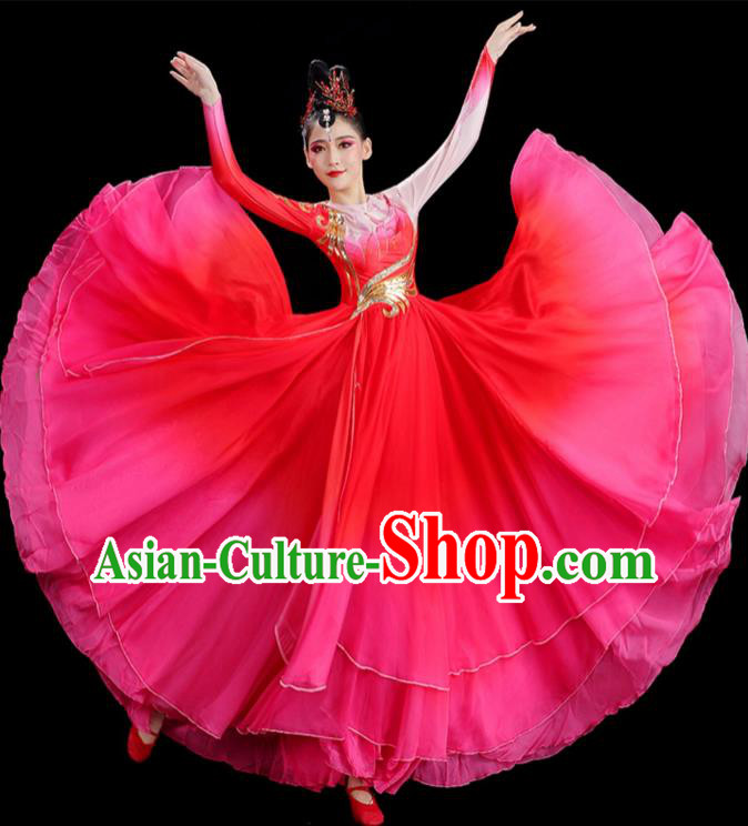Chinese Opening Dance Magenta Dress Women Group Dance Garment Modern Dance Clothing Stage Performance Costume