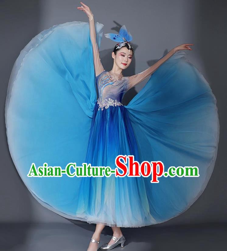 Chinese Modern Dance Garment Opening Dance Blue Veil Dress Classical Dance Clothing Stage Performance Costume