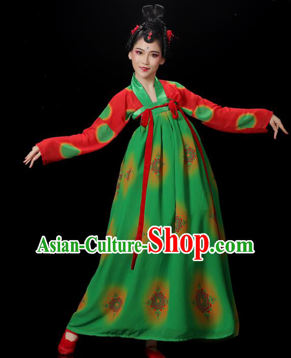 Chinese Tang Dynasty Court Dance Costume Stage Performance Garments Classical Dance Clothing Woman Group Dance Green Dress
