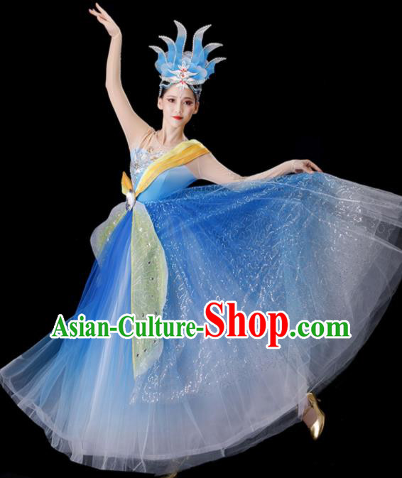 Top Modern Dance Blue Dress Women Group Dance Costume Stage Performance Fashion Opening Dance Clothing