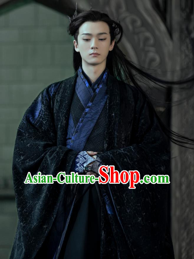 Chinese Traditional Swordsman Black Hanfu Garments TV Series Love Between Fairy and Devil Xun Feng Clothing Ancient King Garment Costumes