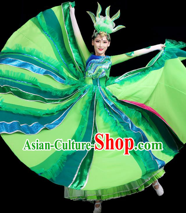 Top Modern Dance Green Dress Chinese Opening Dance Clothing Women Group Dance Outfit Stage Performance Costume