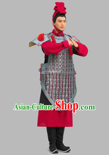 Chinese Ancient General Garment Costume Qin Dynasty Soldier Armor TV Series Warrior Clothing Complete Set