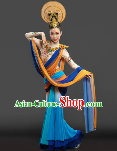 Chinese Dunhuang Flying Apsaras Dance Garment Costume Classical Dance Dress Goddess Dance Chang E Blue Suit