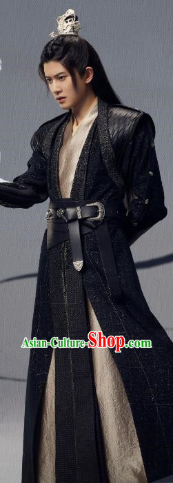 Chinese TV Series The Blue Whisper Chang Yi Garment Costumes Swordsman Black Apparels Ancient Young Childe Clothing
