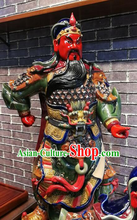 Chinese Shiwan Pottery Handicraft Masterpiecs Chinese Guan Gong Guan Yu Statue