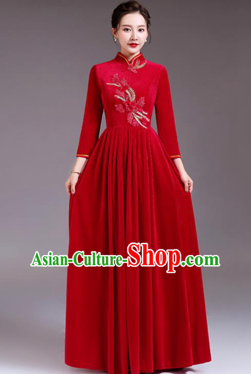 Top Stage Performance Garment Women Chorus Group Clothing Professional Compere Red Velvet Dress