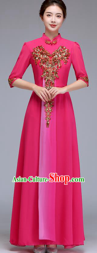 Chinese Chorus Group Clothing Professional Compere Mengenta Full Dress Women Stage Performance Garment Costume