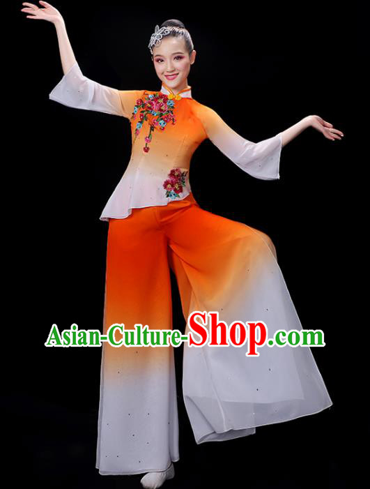 Chinese Folk Dance Gradient Orange Outfit Professional Stage Performance Garment Costume Fan Dance Clothing