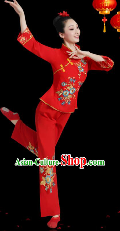 Chinese Folk Dance Clothing Professional Fan Dance Red Outfit Spring Festival Gala Yangko Dance Garment