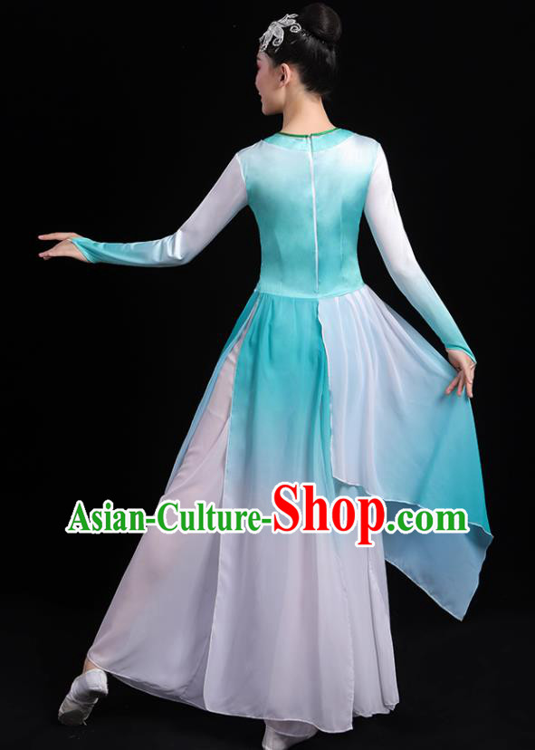 China Umbrella Dance Blue Dress Outfits Classical Dance Clothing Fan Dance Costume