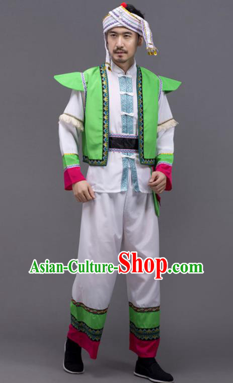 Chinese Bai Minority Folk Dance Costume Yunnan Nationality Outfit Ethnic Male Festival Clothing