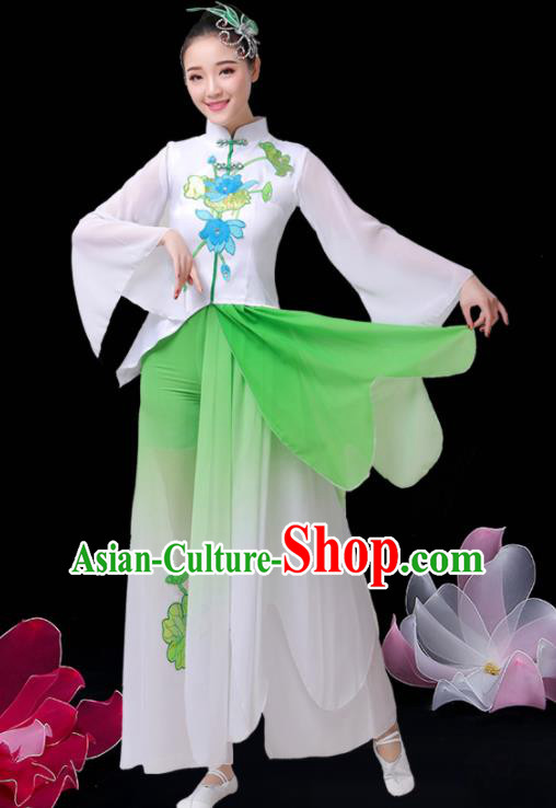 China Umbrella Dance Green Dress Outfits Classical Dance Clothing Jasmine Flower Dance Costume