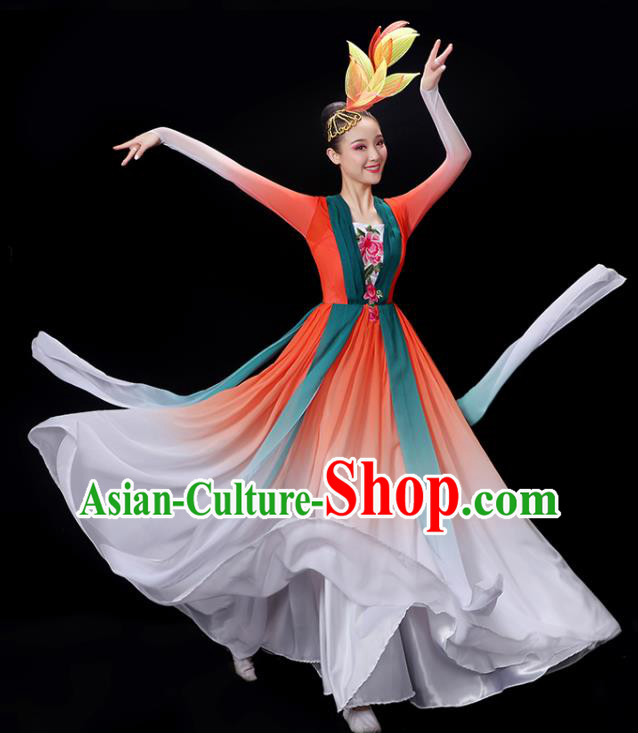 Chinese Umbrella Dance Clothing Classical Dance Gradient Red Dress Professional Fan Dance Garment Costume
