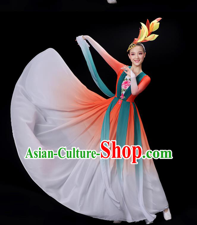 Chinese Umbrella Dance Clothing Classical Dance Gradient Red Dress Professional Fan Dance Garment Costume