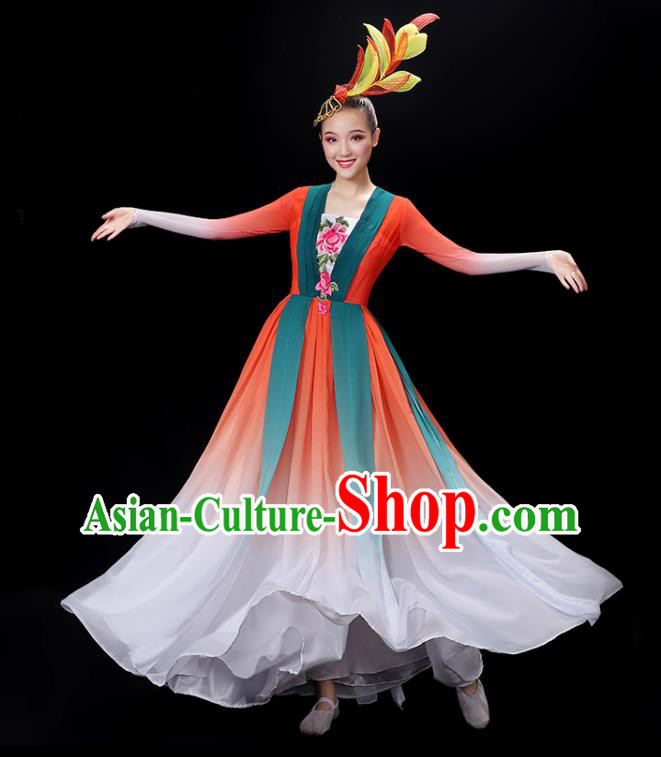 Chinese Umbrella Dance Clothing Classical Dance Gradient Red Dress Professional Fan Dance Garment Costume