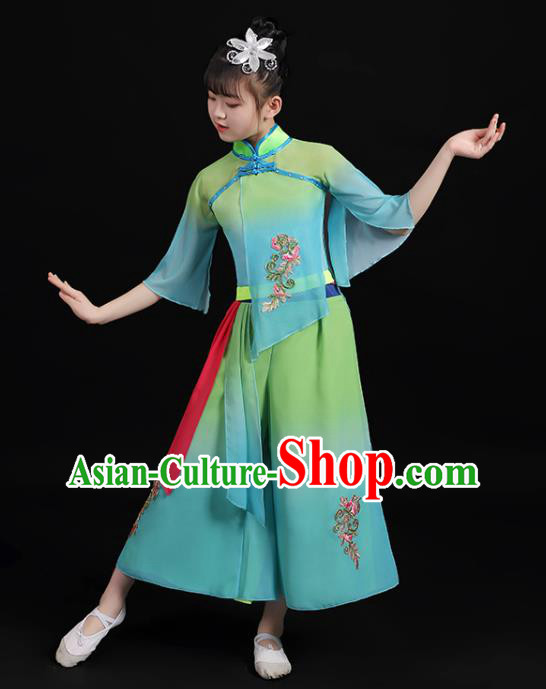 Chinese Professional Fan Dance Garment Costume Children Umbrella Dance Clothing Folk Dance Gradient Blue Outfits