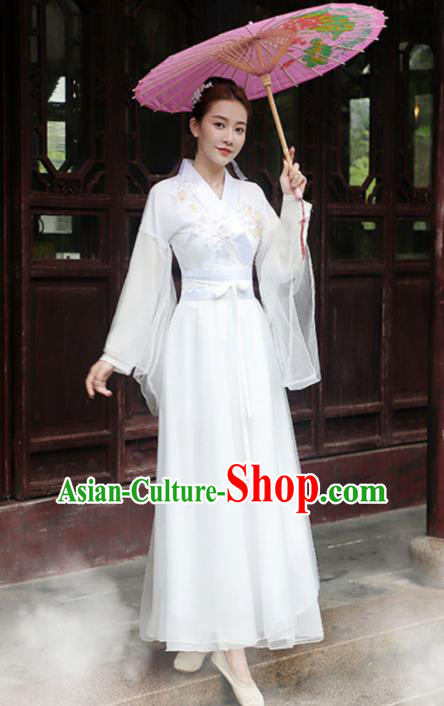China Ancient Hanfu Fairy Dance Costume Umbrella Dance White Dress Classical Dance Clothing