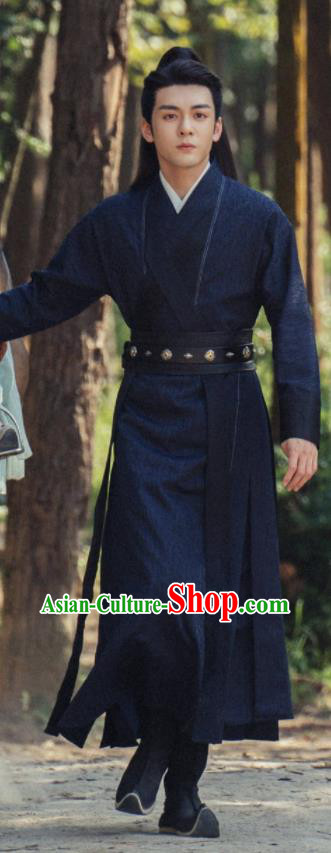 Chinese Traditional Hanfu Garments Romance Series Rebirth For You Li Qian Replica Costumes Ancient Imperial Bodyguard Navy Clothing