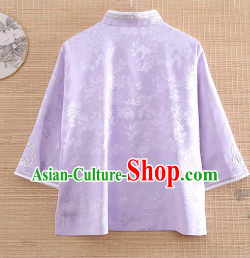 Chinese Embroidered Qipao Upper Outer Garment Traditional Cheongsam Blouse Light Purple Long Sleeves Shirt