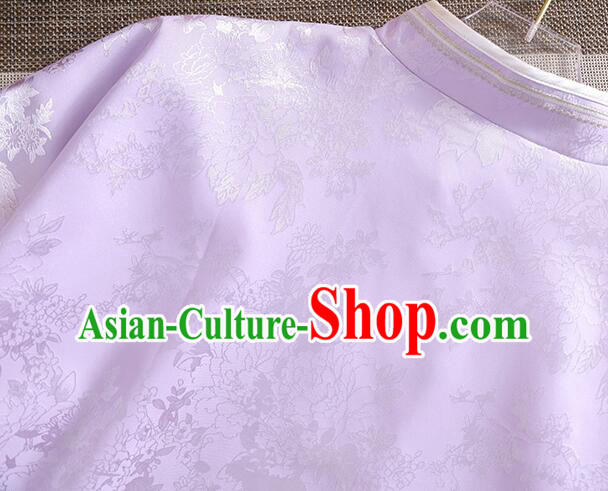 Chinese Embroidered Qipao Upper Outer Garment Traditional Cheongsam Blouse Light Purple Long Sleeves Shirt