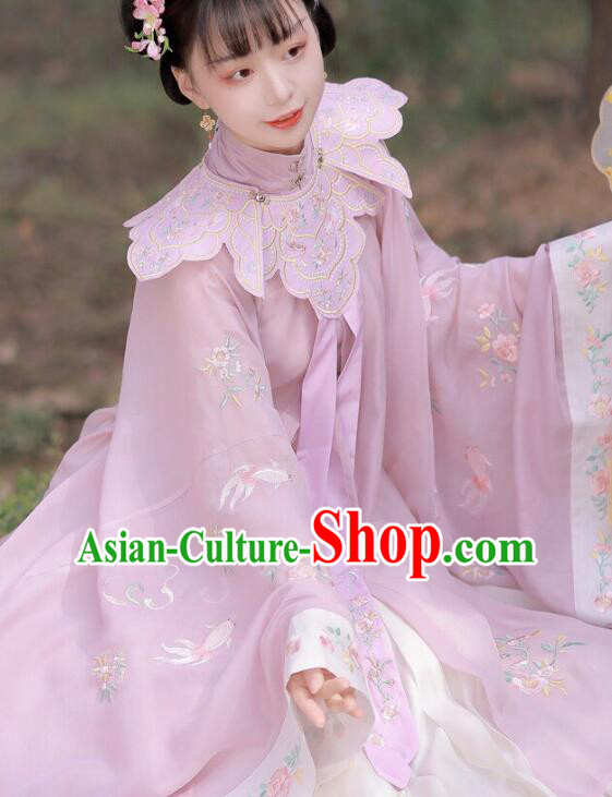 Chinese Cheongsam Cappa Traditional Necklace Accessories Ming Dynasty Embroidered Cloud Shoulder Light Purple Collar Yujian