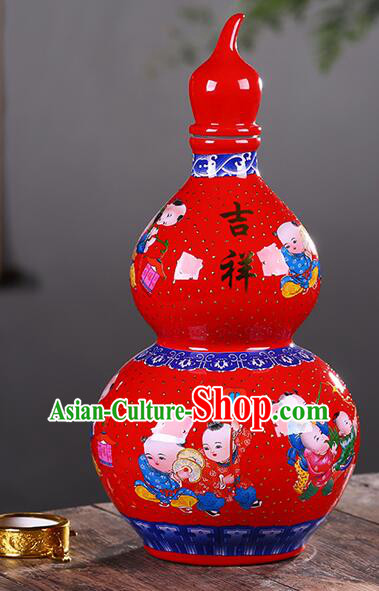 Chinese Jingdezhen Ceramic Bottle Handmade Gourd Bottle Wine Flagon