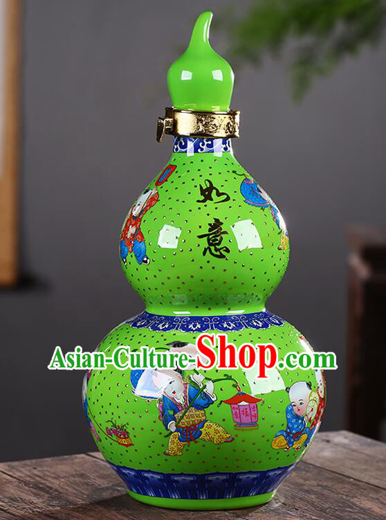 Chinese Jingdezhen Ceramic Bottle Handmade Gourd Bottle Wine Flagon