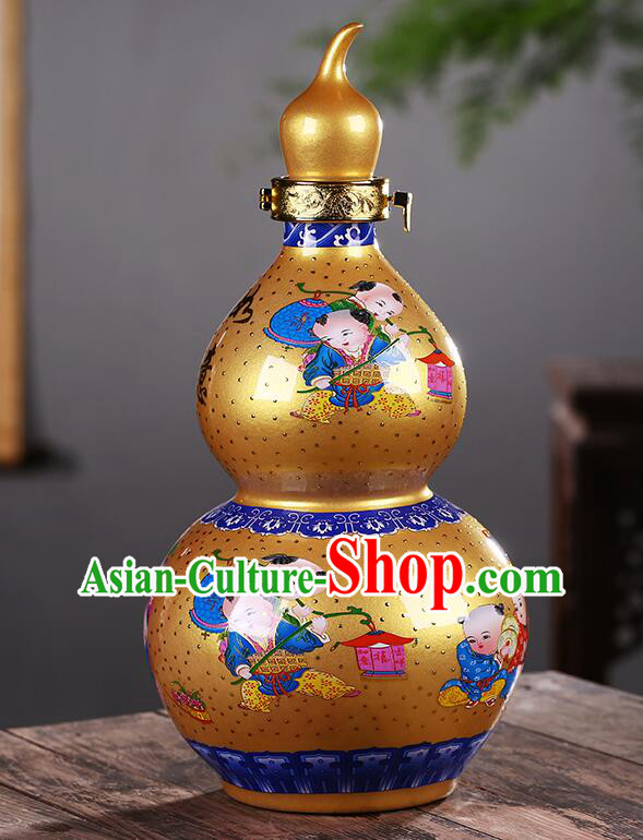 Chinese Jingdezhen Ceramic Bottle Handmade Gourd Bottle Wine Flagon