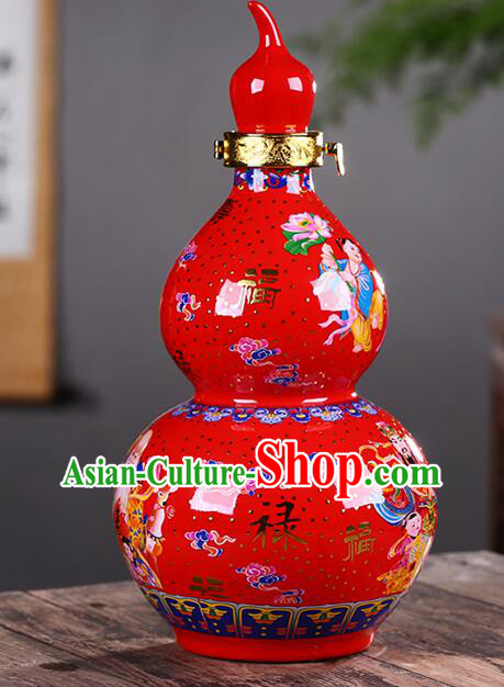 Chinese Jingdezhen Ceramic Bottle Handmade Gourd Bottle Wine Flagon