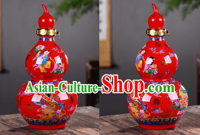 Chinese Jingdezhen Ceramic Bottle Handmade Gourd Bottle Wine Flagon