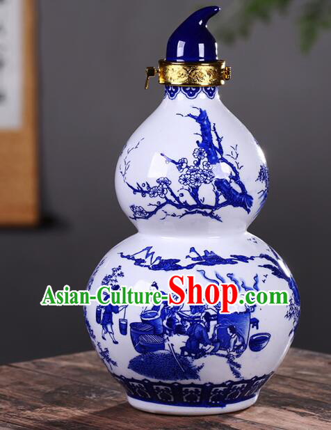 Chinese Jingdezhen Ceramic Bottle Handmade Gourd Bottle Wine Flagon