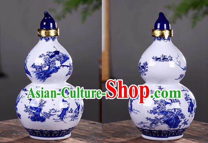 Chinese Jingdezhen Ceramic Bottle Handmade Gourd Bottle Wine Flagon
