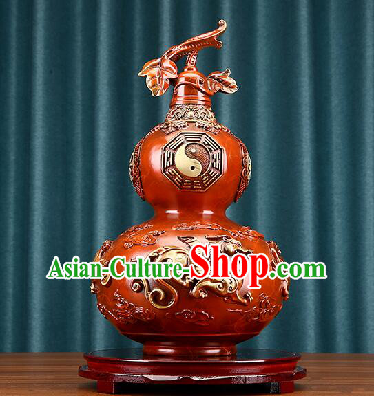 Chinese Lucky Copper Wine Flagon Eight Diagrams Bottle Brass Carving Craft Handmade Feng Shui Gourd Bottle