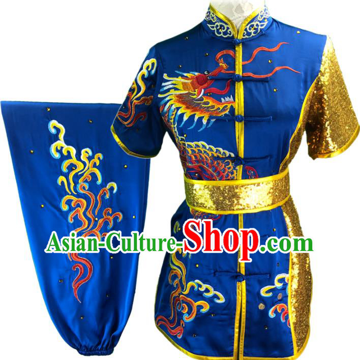 Chinese Martial Arts Changquan Uniforms Kung Fu Costumes Traditional Wushu Competition Clothing Embroidered Dragon Outfit