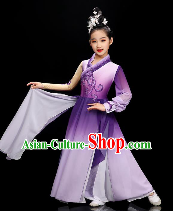 Chinese Umbrella Dance Purple Dress Stage Performance Dancewear Children Fan Dance Clothing Classical Dance Garment Costume